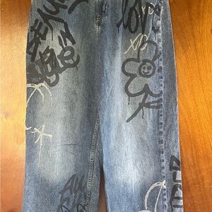 H&M Blue Relaxed Graphic Jeans